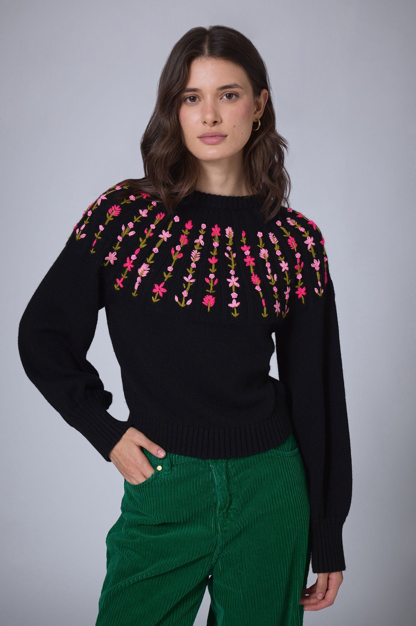 Claudine Hand Embroidered Black Sweater