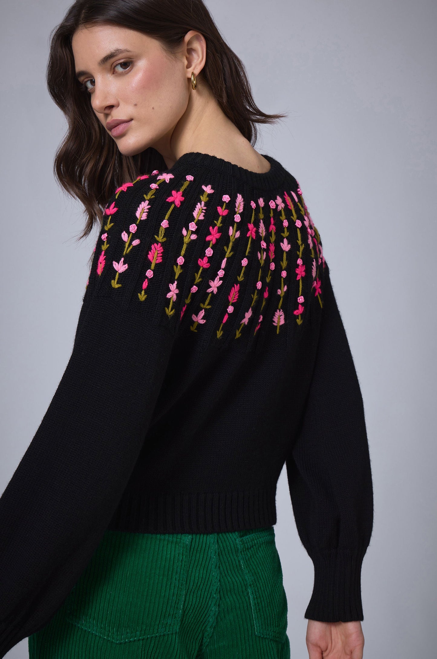 Claudine Hand Embroidered Black Sweater