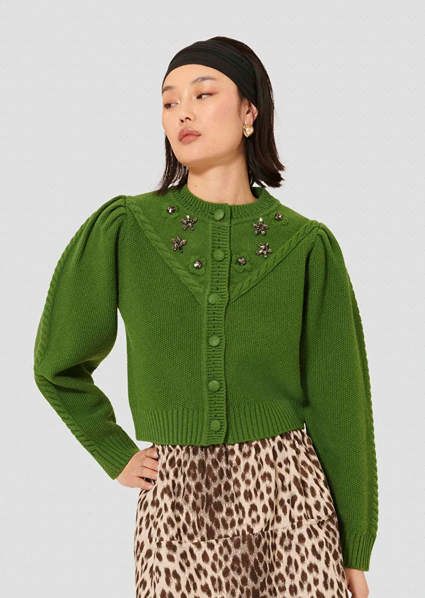 Gustave Cactus Green Merino Wool Cardigan