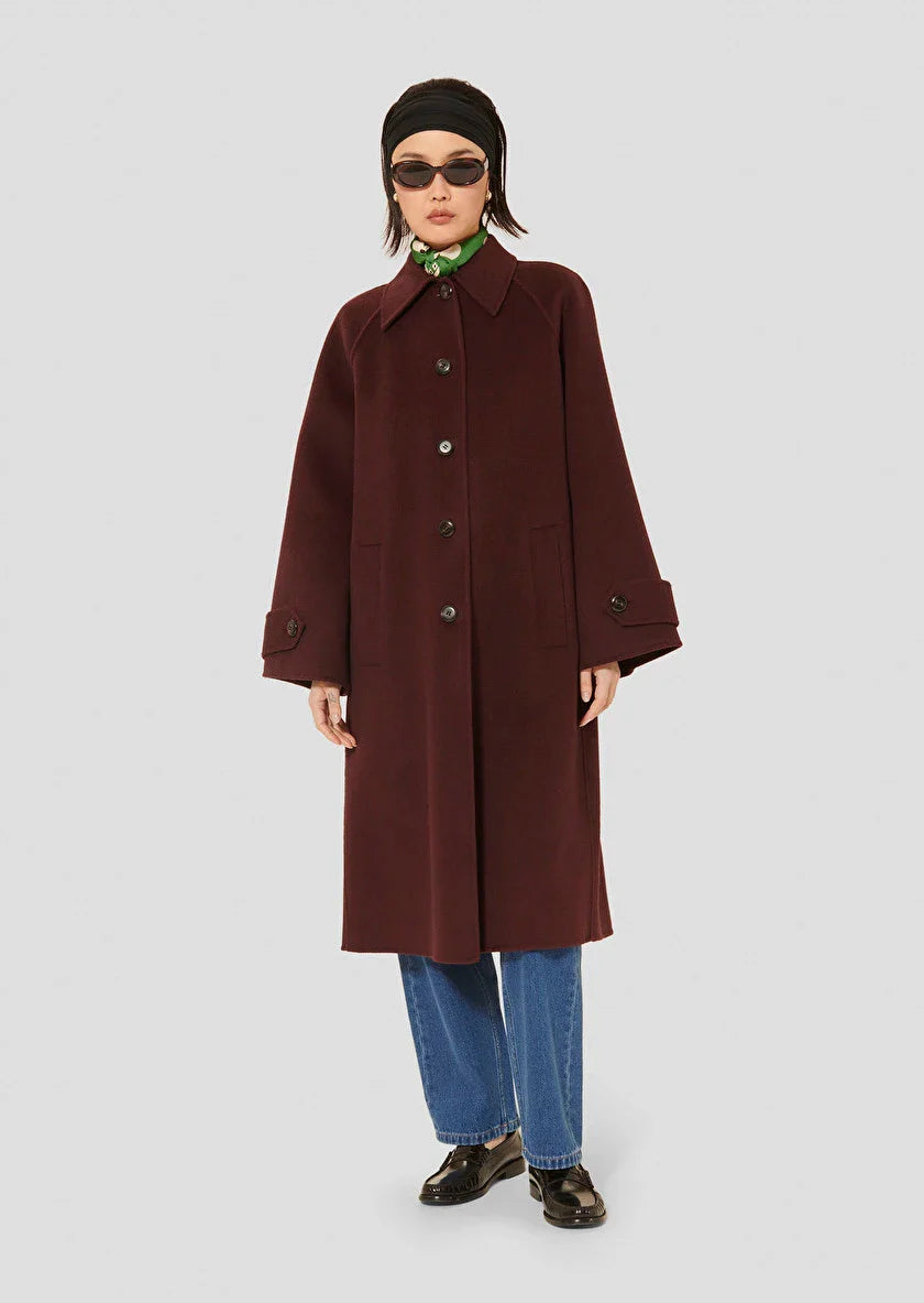 Marly Burgundy Double-Faced Wool Relaxed Coat