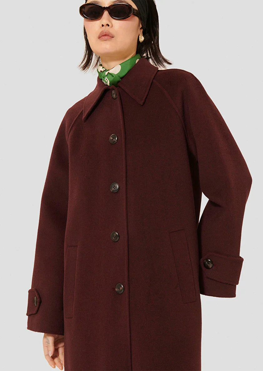 Marly Burgundy Double-Faced Wool Relaxed Coat