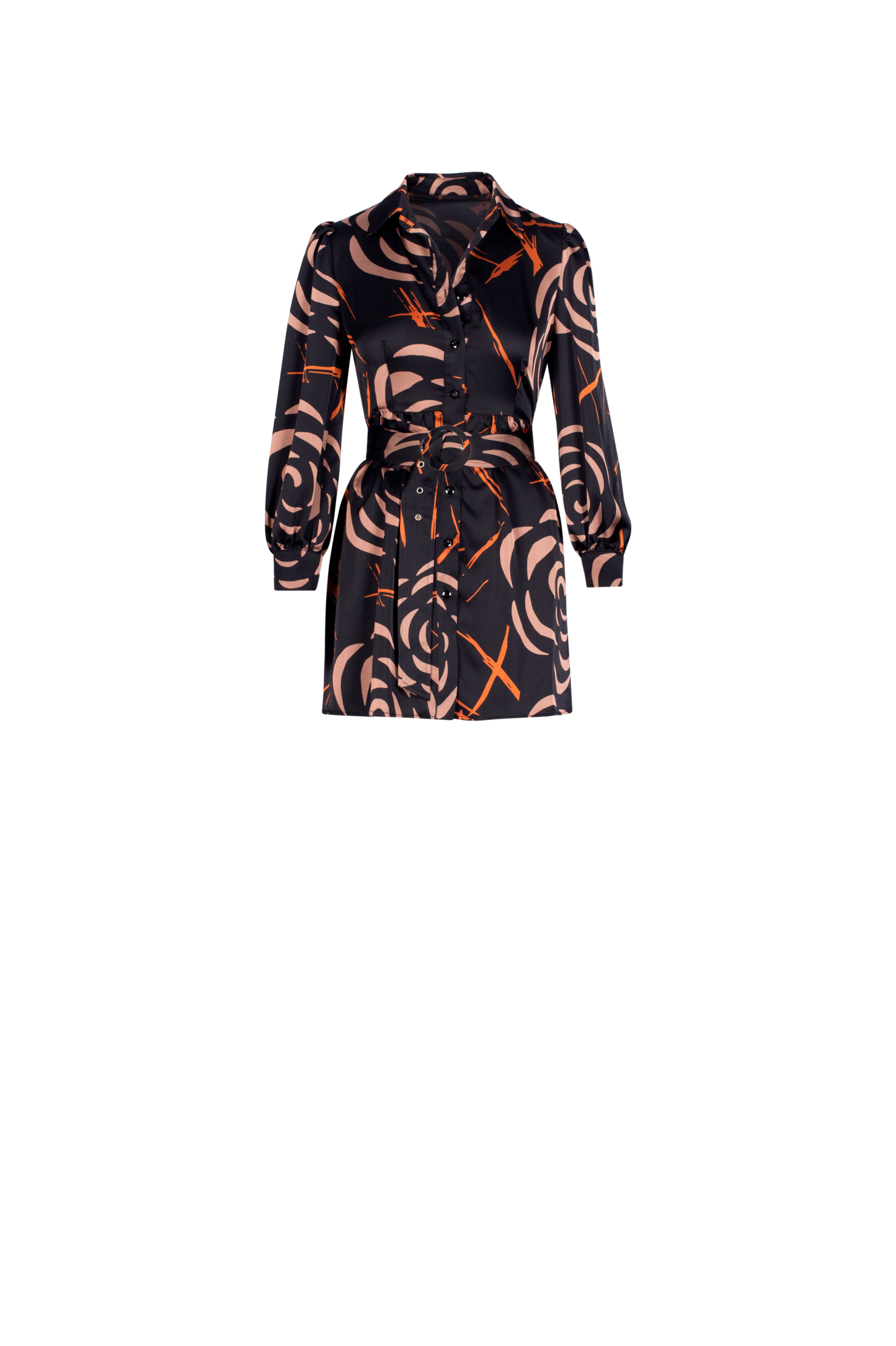 Rose Black,Camel and Rust Printed Mini Shirt Dress