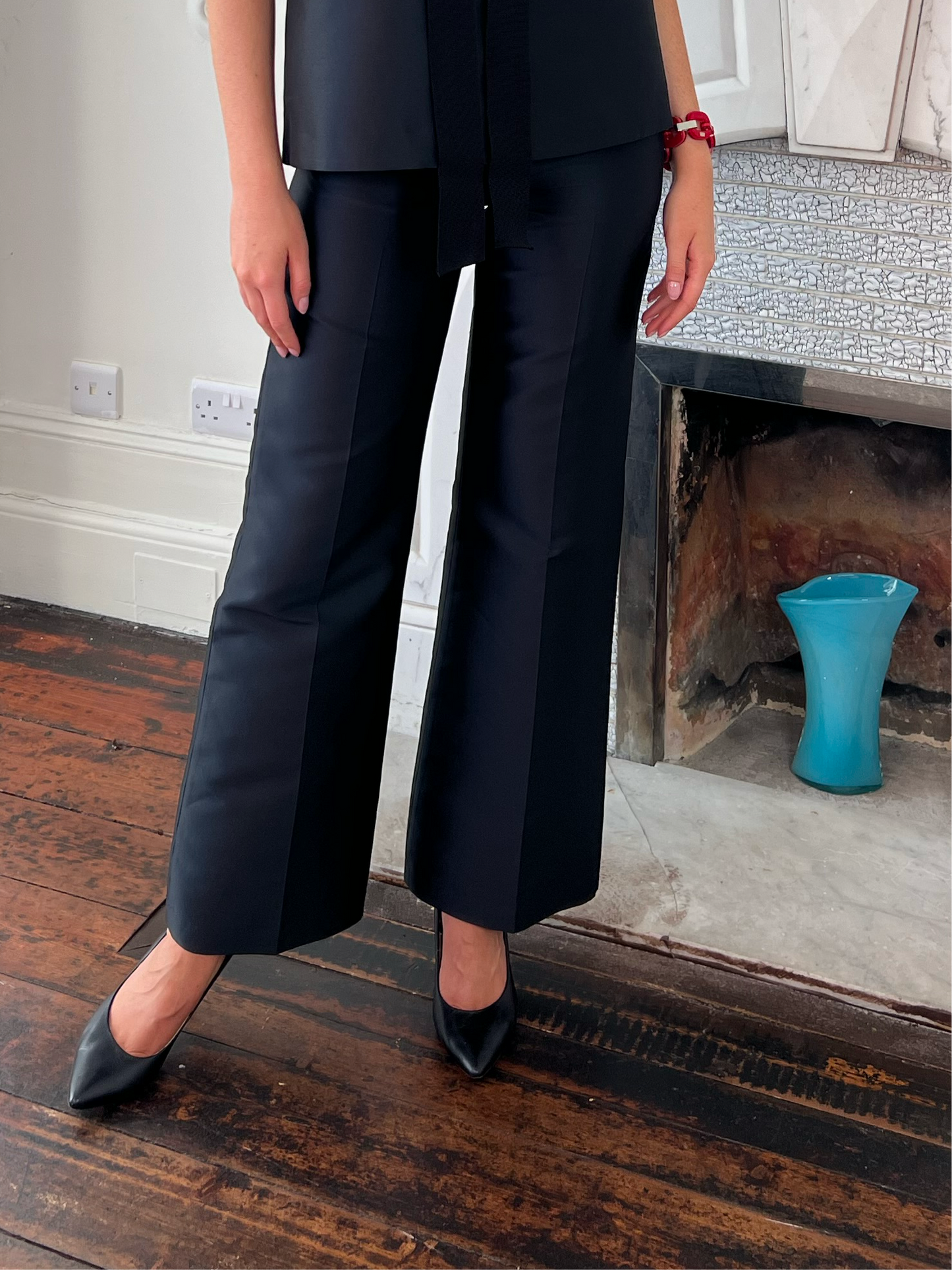 Black  Straight Leg Satin Pants