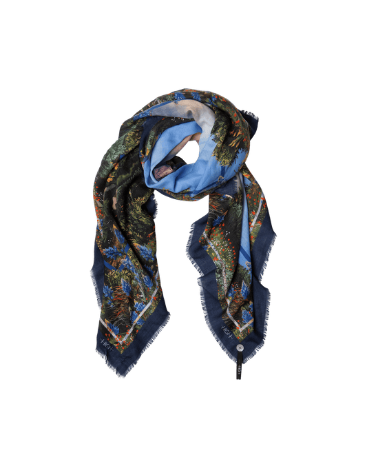 GLORY DAYS Superfine wool scarf with a multicoloured Wyoming print