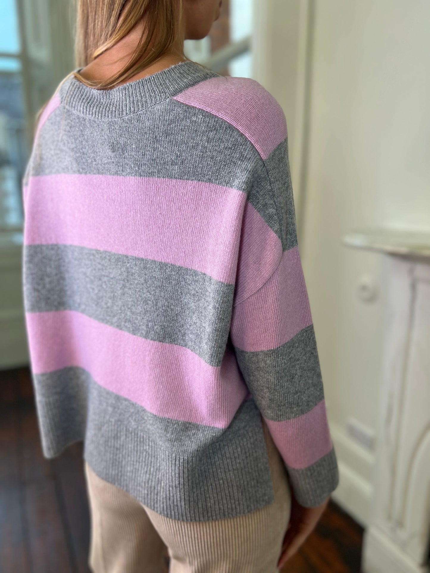 Scoppio Sweater in Grey and Pink Stripes