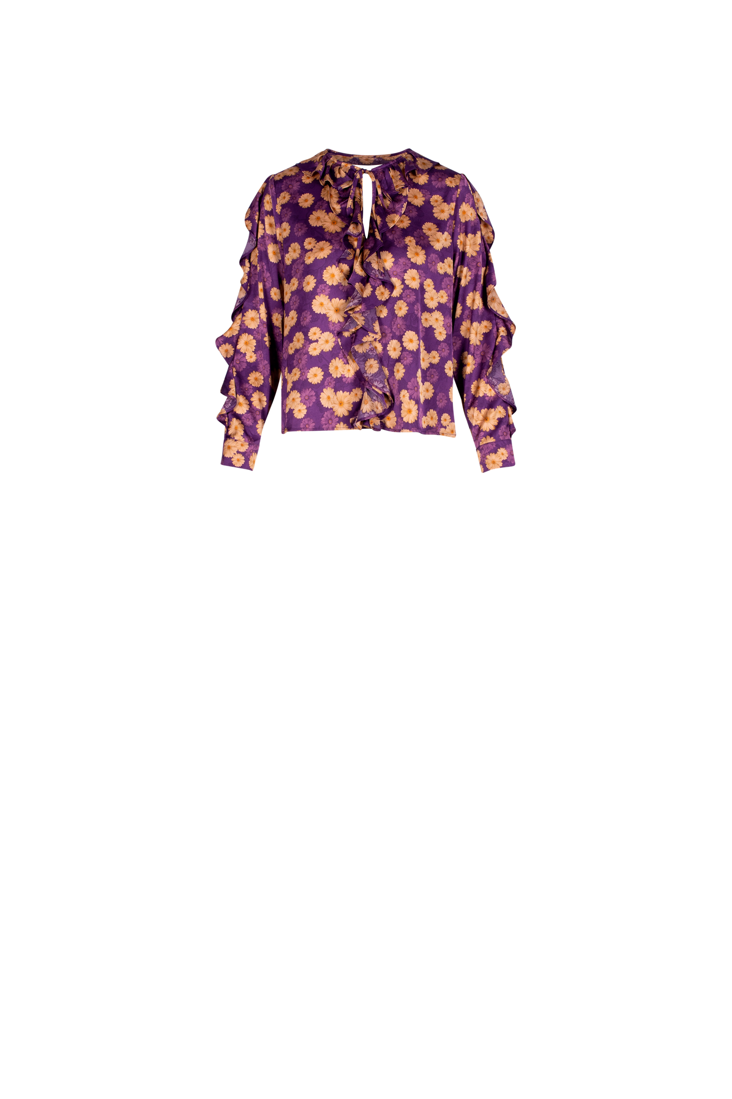 Purple Daisy Printed Touche Blouse with Frill