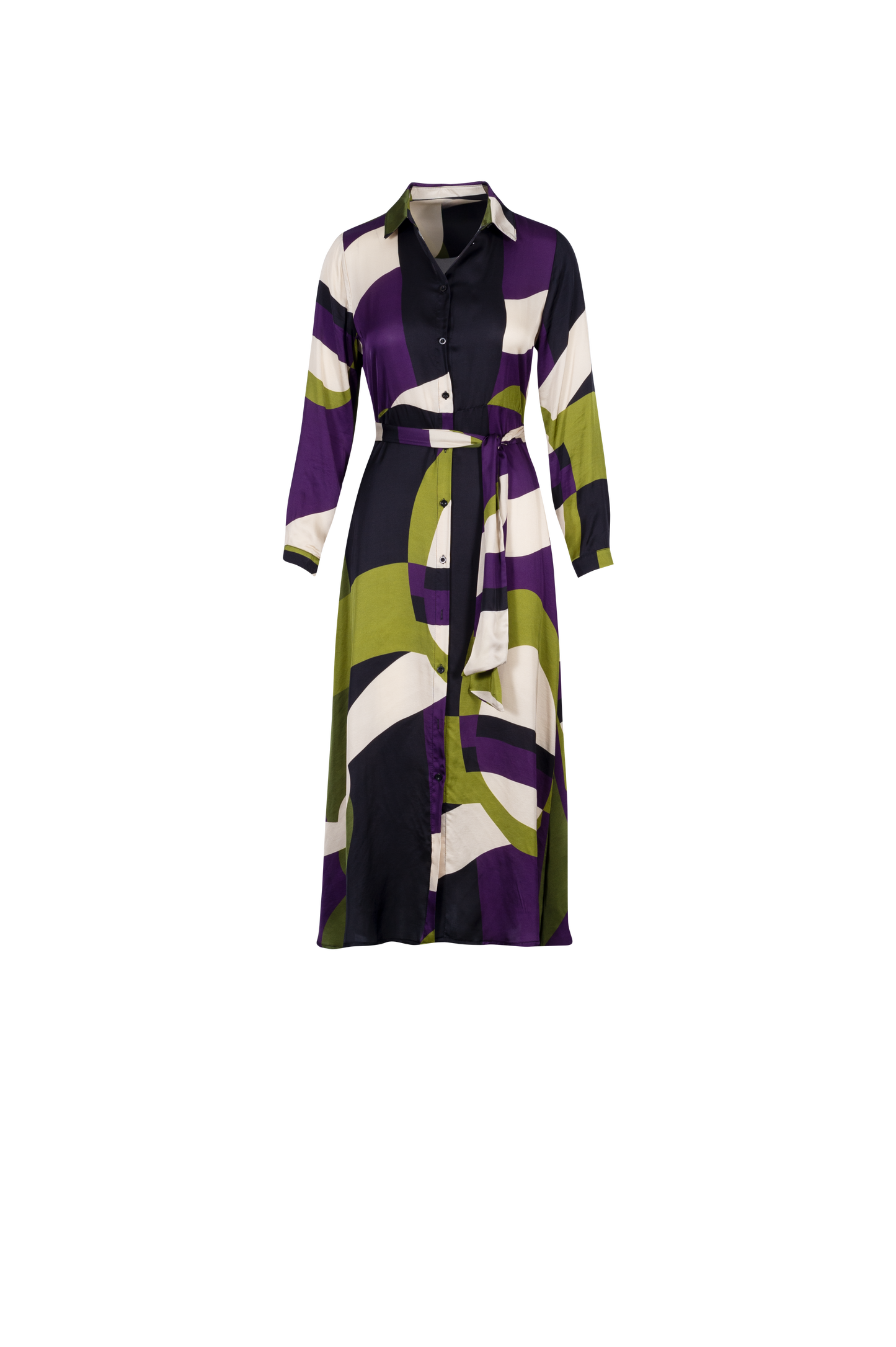 Kent Purple and Green Shirt Midi Dress with Belt