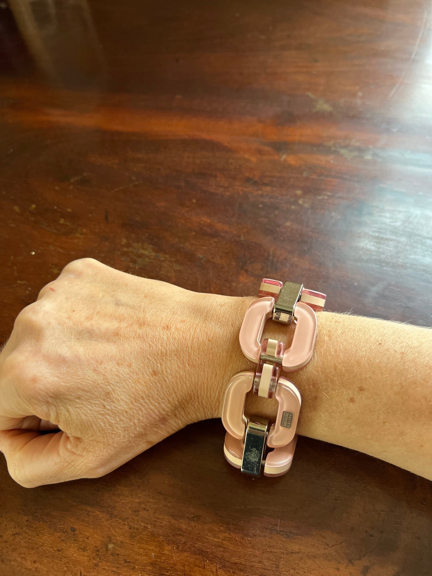 Dusty Pink Resin and Chrome Bracelet