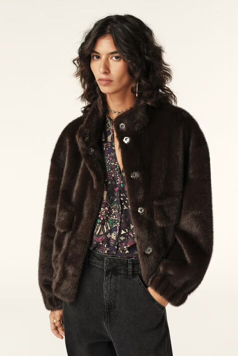 Ba&Sh Paros Chocolate Faux Fur Jacket