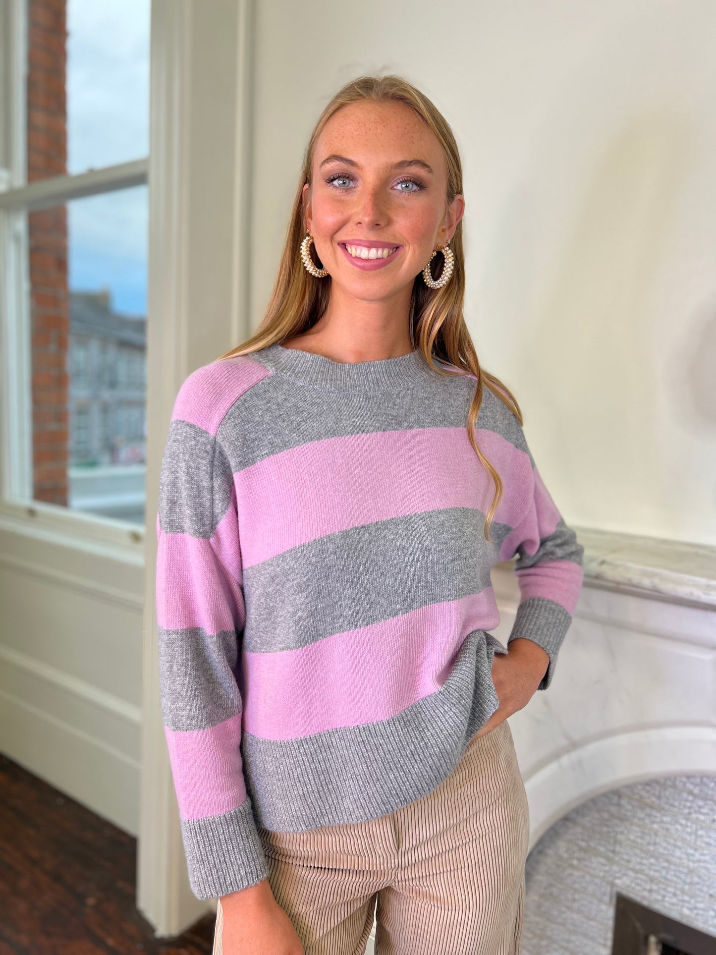 Scoppio Sweater in Grey and Pink Stripes