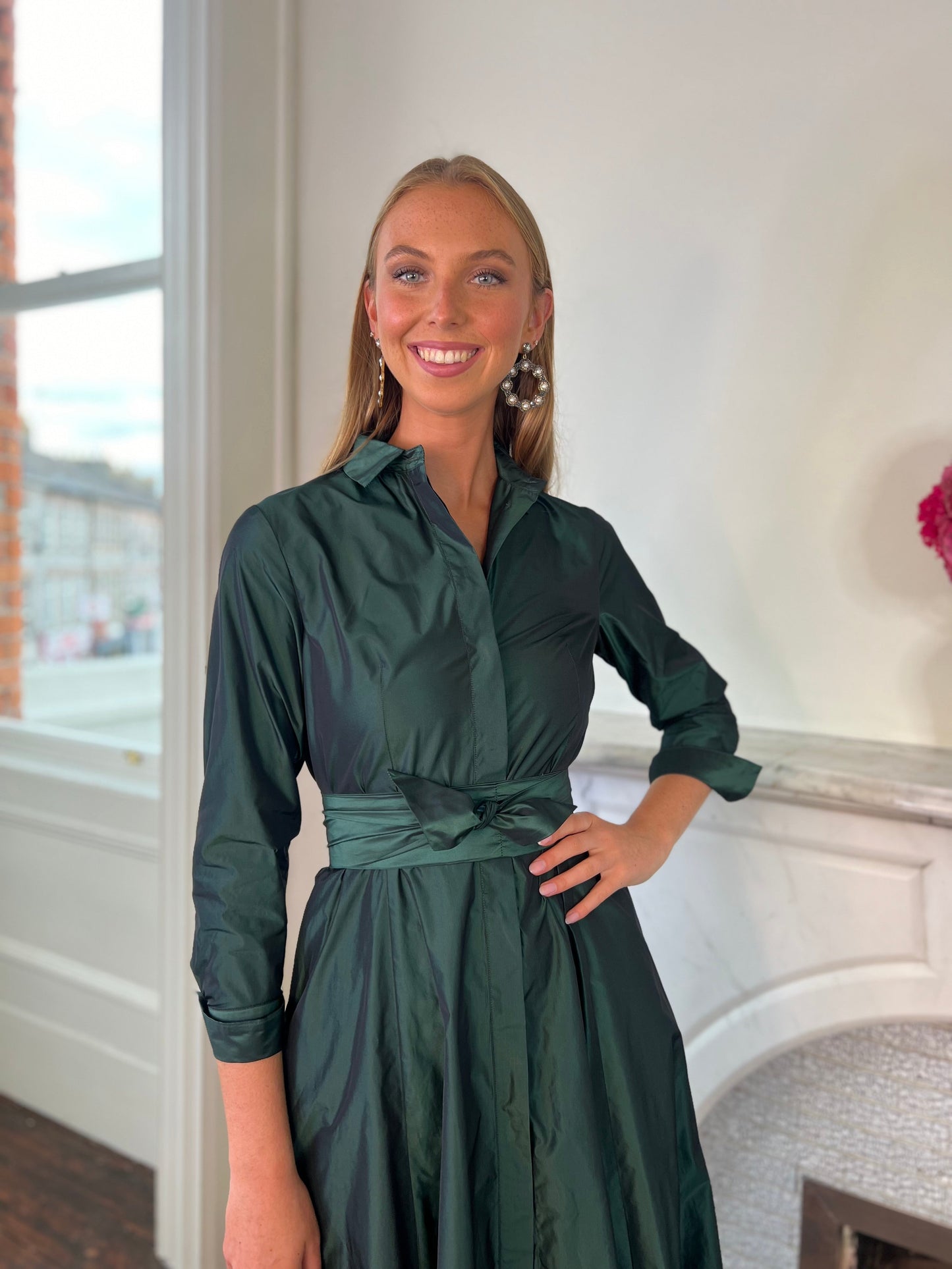 Taffeta Shirt Dress with Belt Detail  in 2 Colour Ways