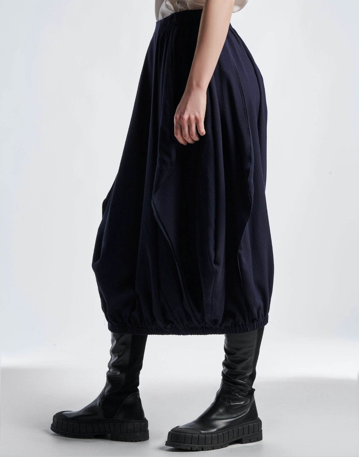 SCULPTED Navy Balloon Skirt with Inverted Asymmetrical Seams