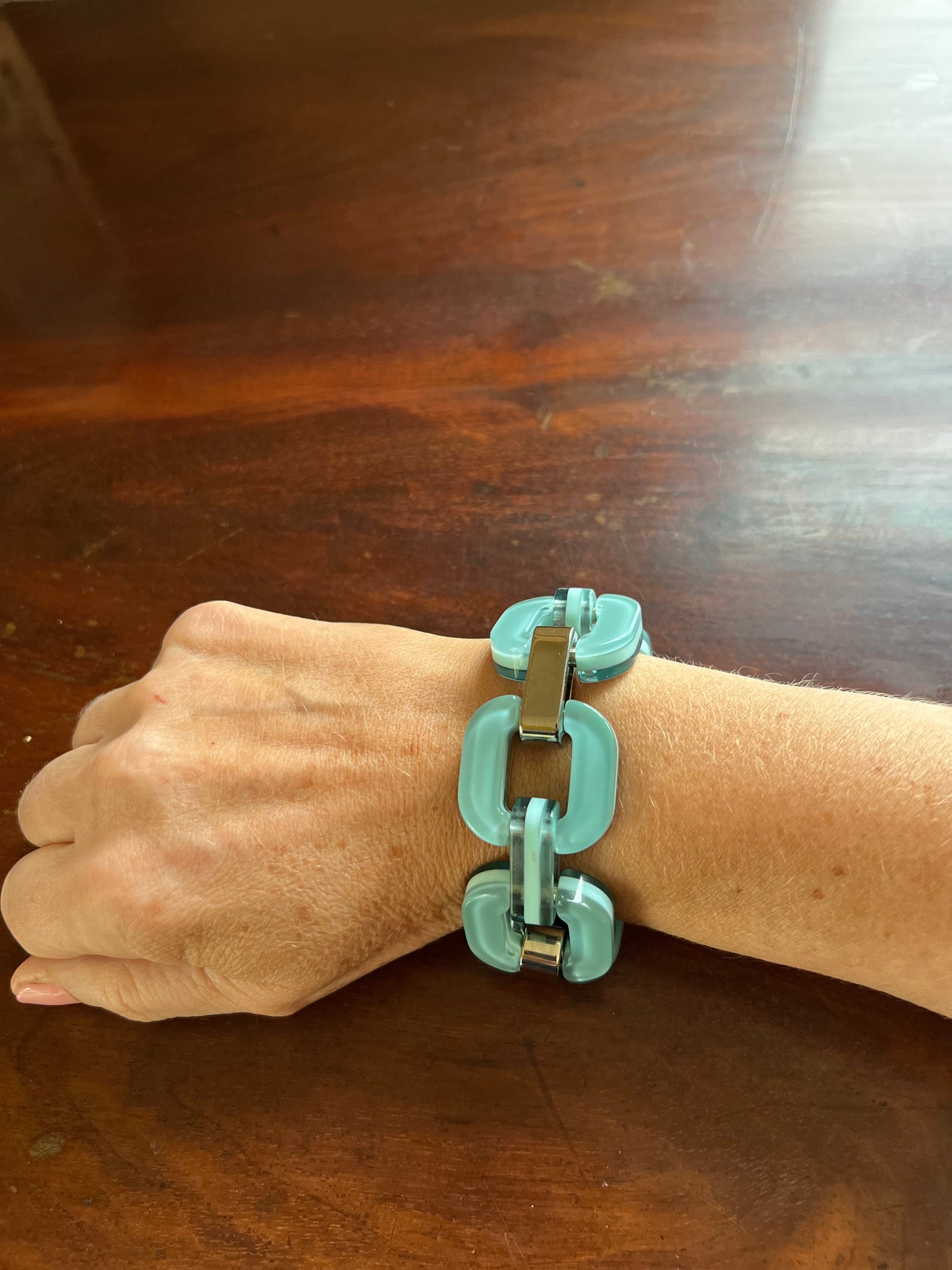 Sea Green Resin and Chrome Bracelet