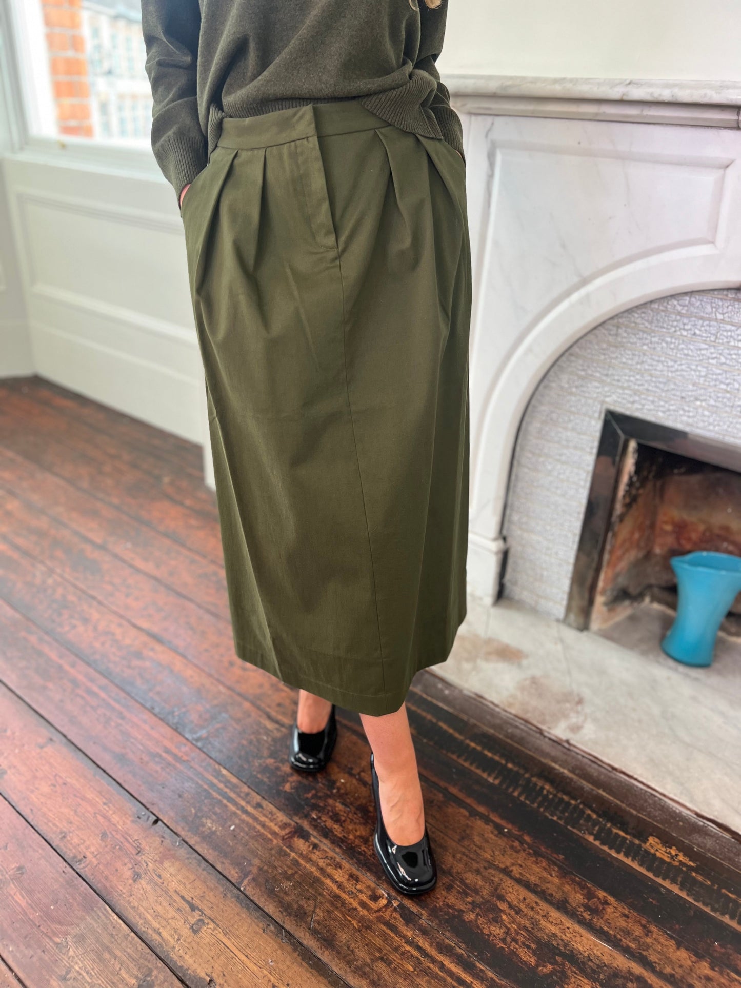 Flannel midi Skirt in Loden Green