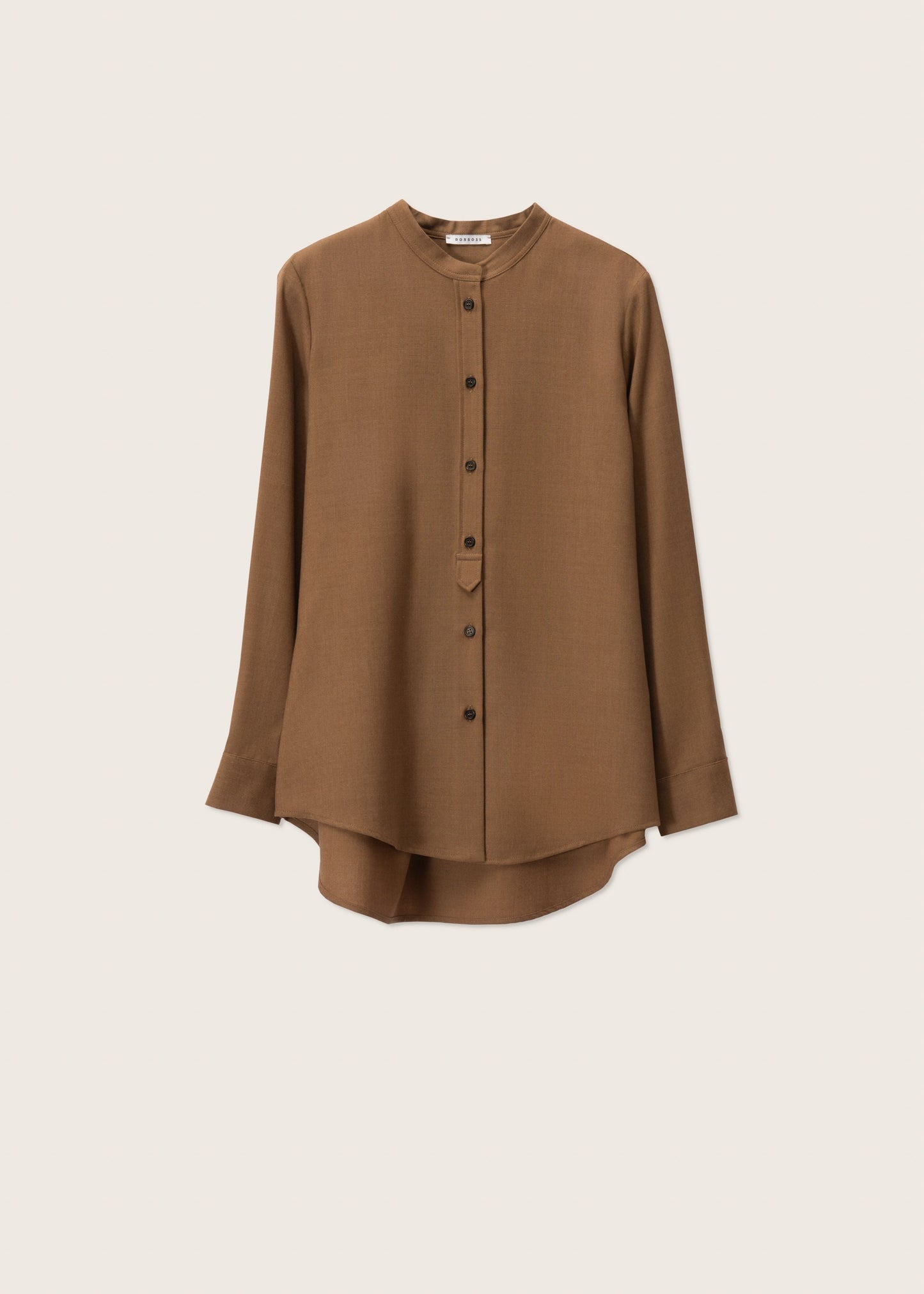 Wool mix Shirt with Mandarin Collar in Camel Brown