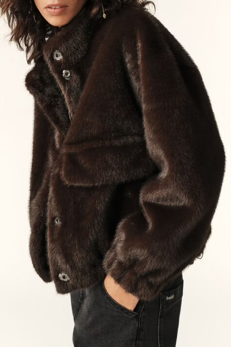 Ba&Sh Paros Chocolate Faux Fur Jacket