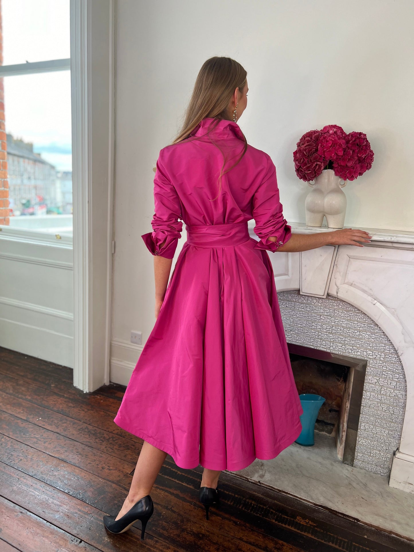 Mariastella Taffeta Midi Length Shirt  Dress Available in 2 Colours