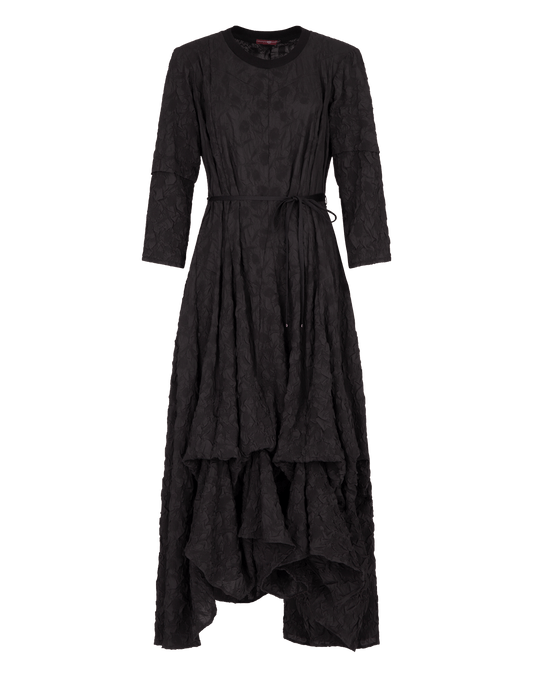 OPTIMISM Black Skirted Cloque Dress with Pick-up Hem