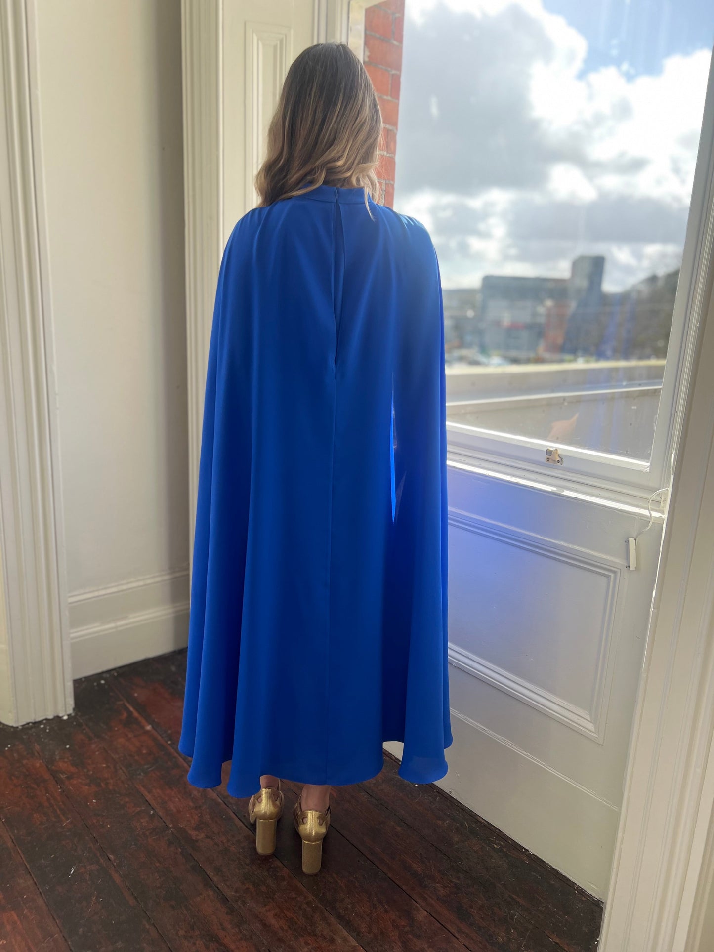 Sapphire Blue Cape Dress