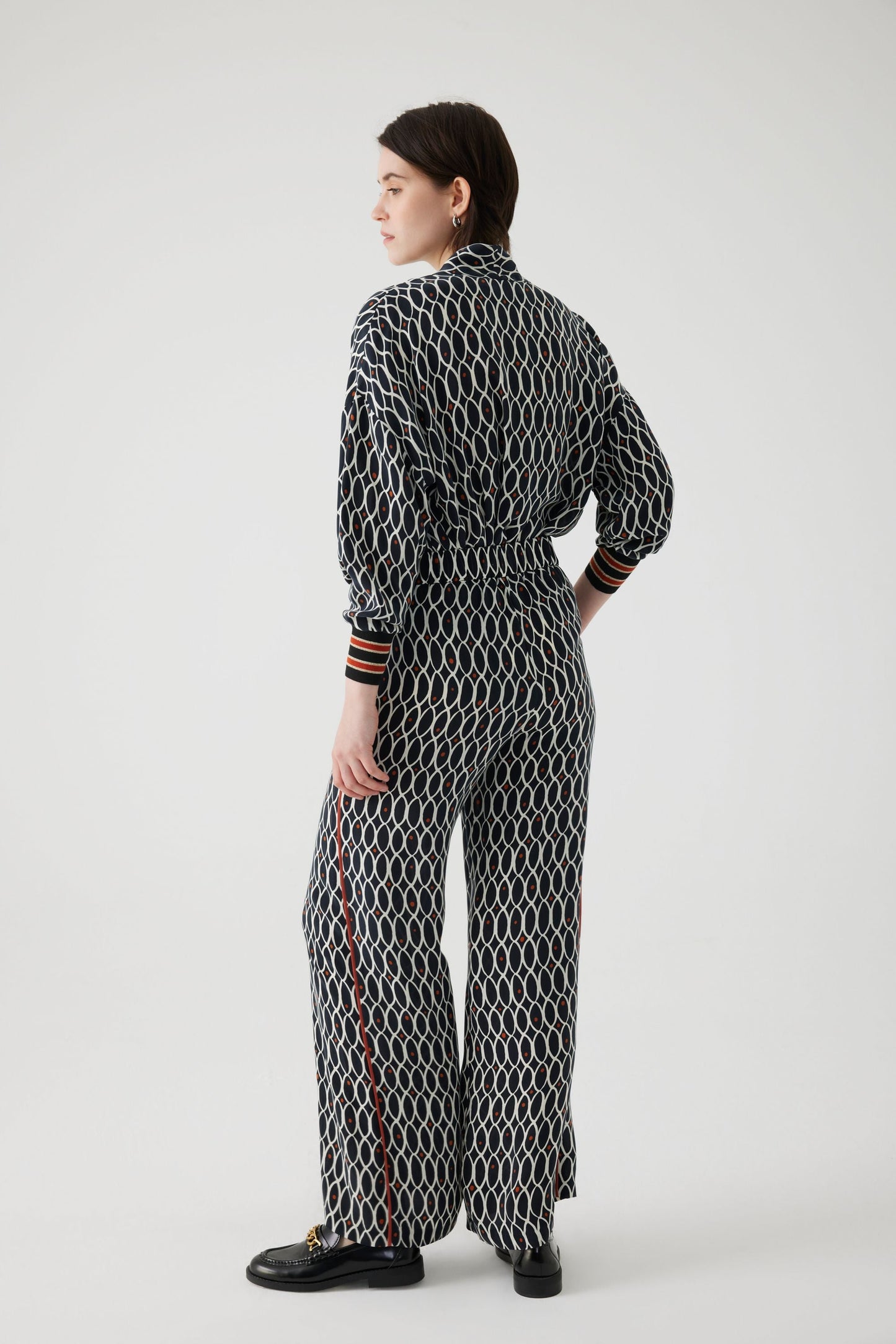 Adia Black and White Print Trousers with a Rust Trim