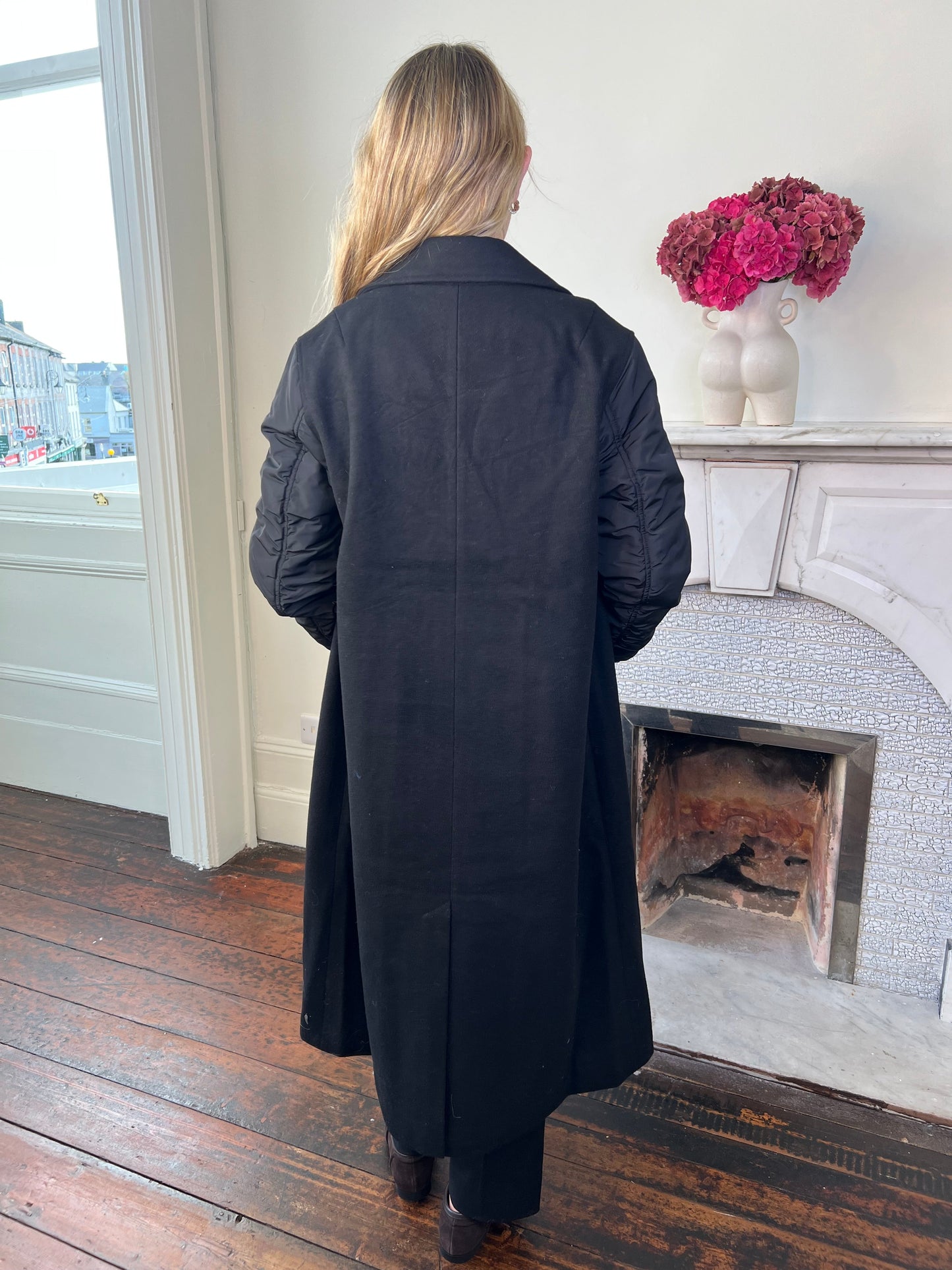 Black Double Breasted  Coat With Bomber Sleeve