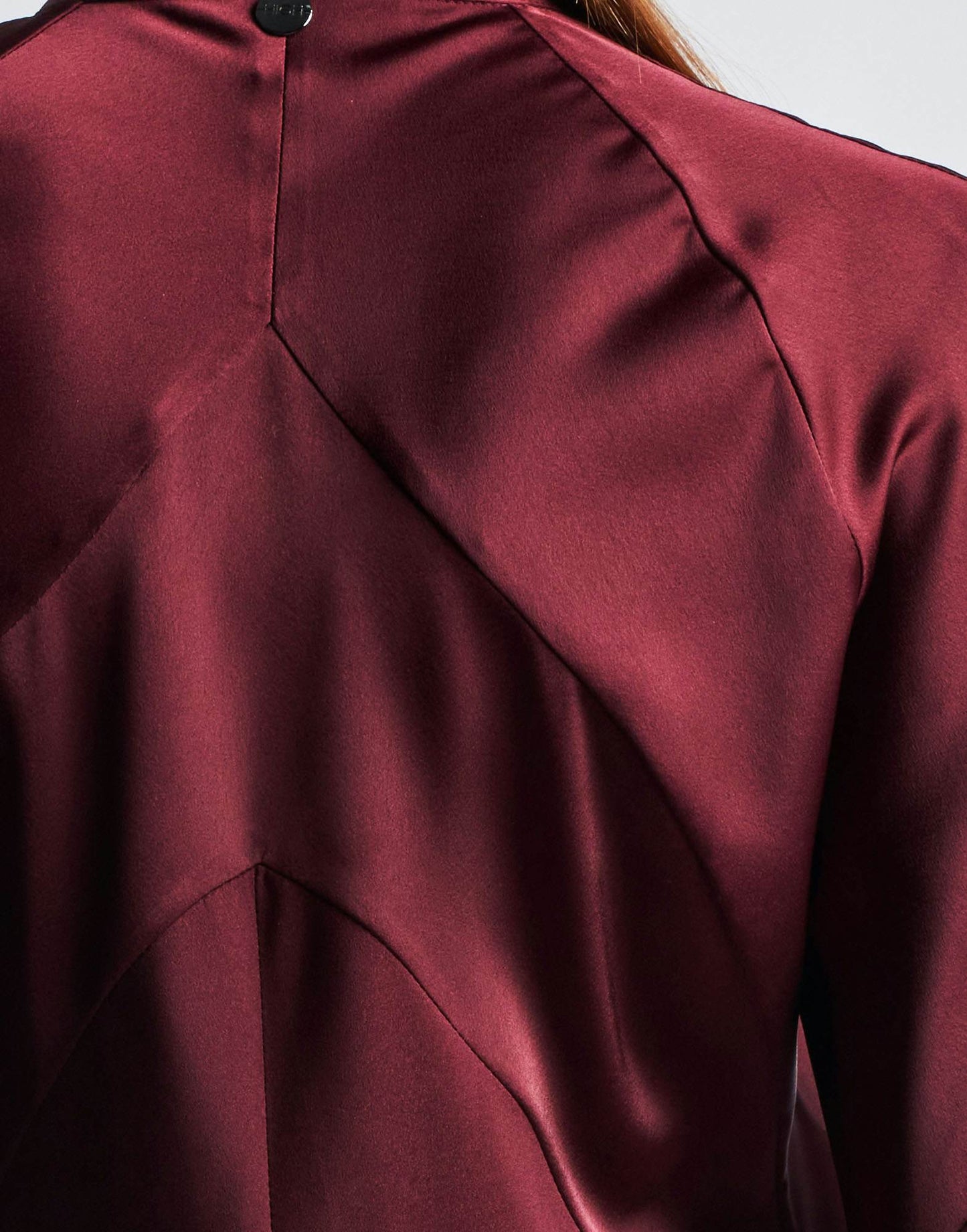 PATIENTLY  Burgundy Flared Blouse in Tech Satin