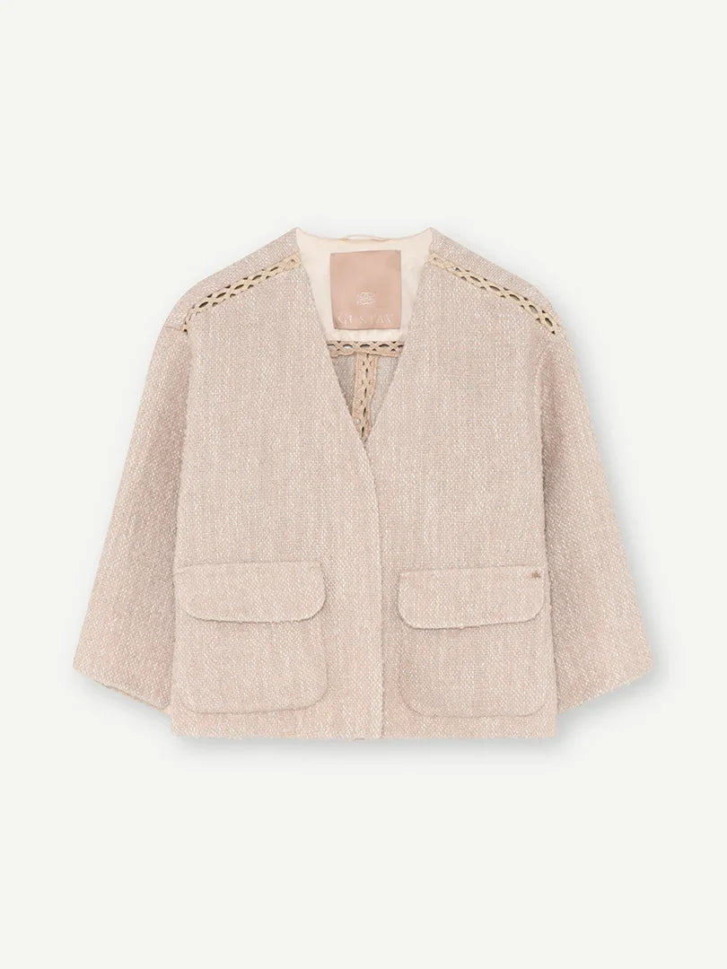 Tille single Breasted  Woven Jacket with Patch Pockets  in Sand