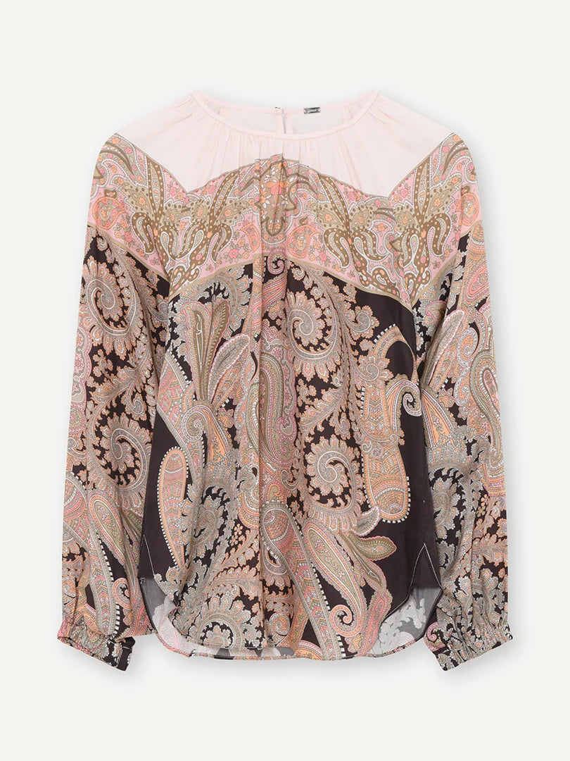 Sharon Blouse in Black and Rose Paisley