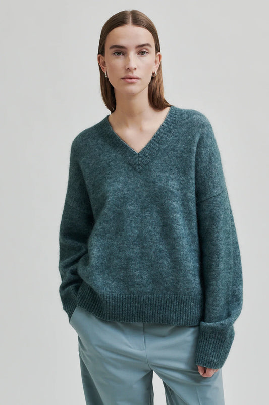 Balsam Green Brook Knit Loose V Neck