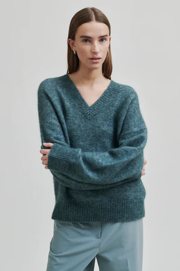 Balsam Green Brook Knit Loose V Neck