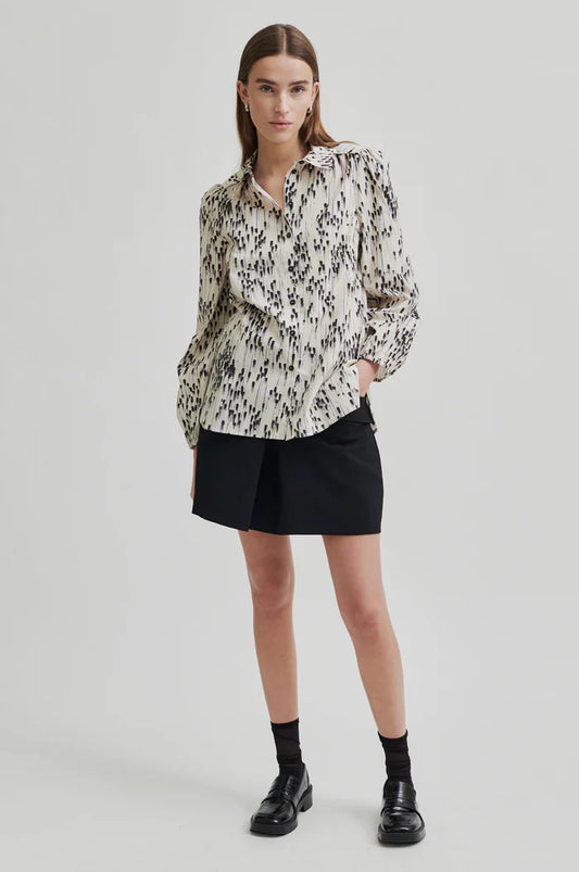 Raina Shirt in Black ,Cream and Cobalt Print