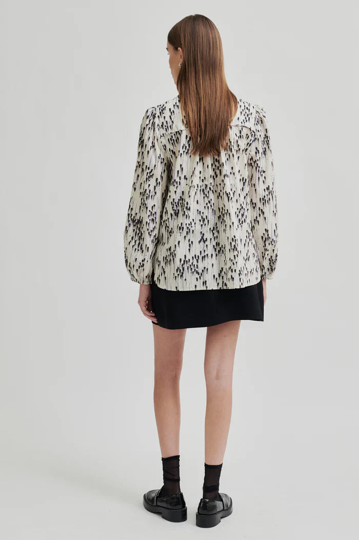 Raina Shirt in Black ,Cream and Cobalt Print