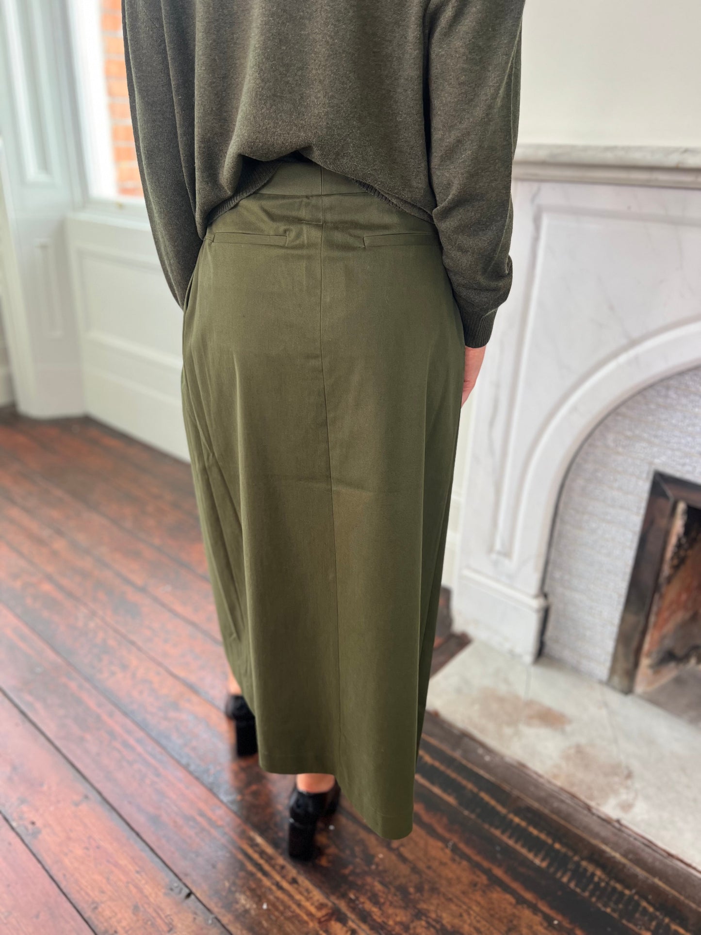 Flannel midi Skirt in Loden Green