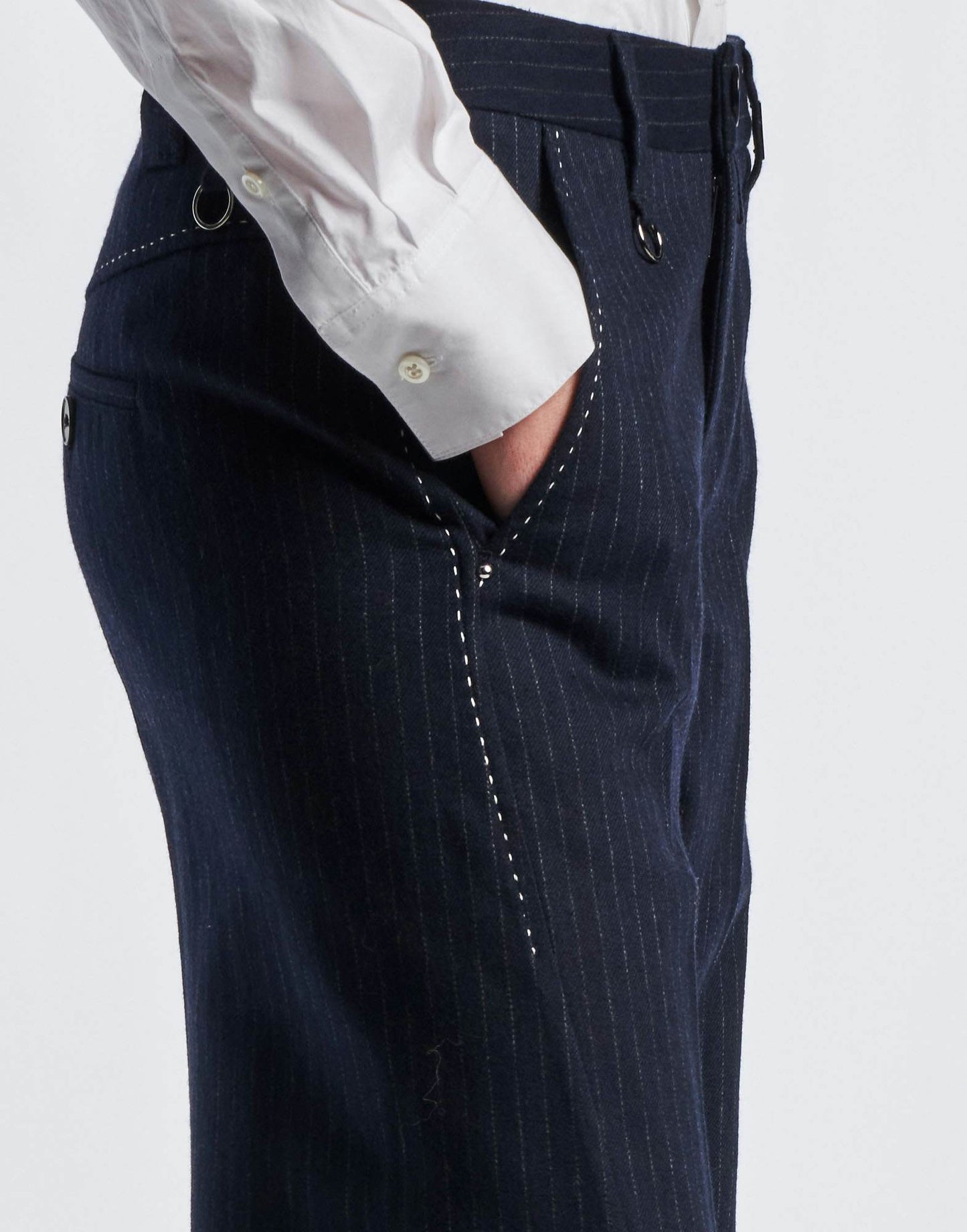 ARRIVAL Wide Leg Pants in Navy Blue Pinstripe