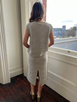 Taupe and Gold Lurex Tweed Knit Straight Skirt