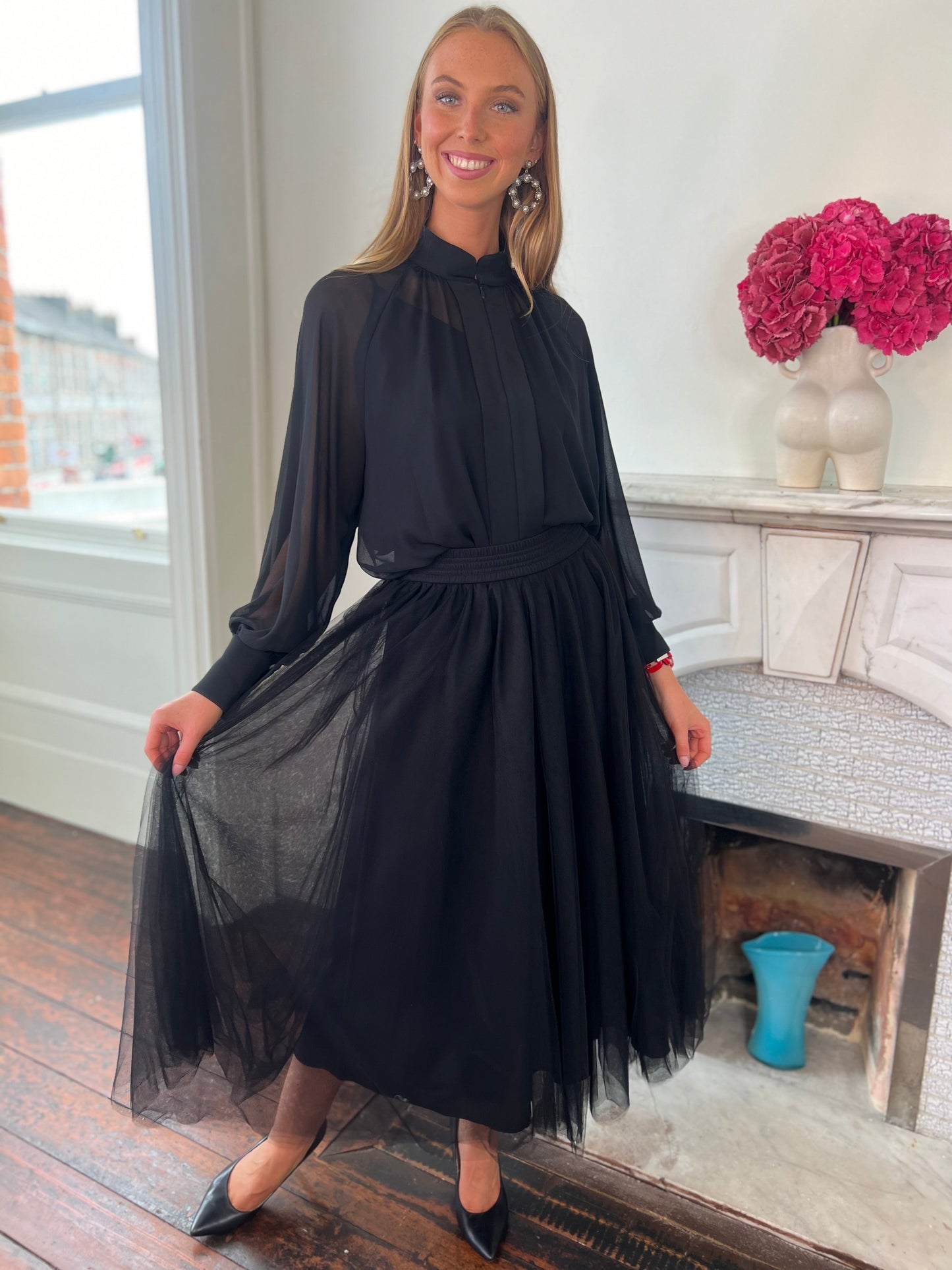 Black Tulle Skirt with Elasticated Waist