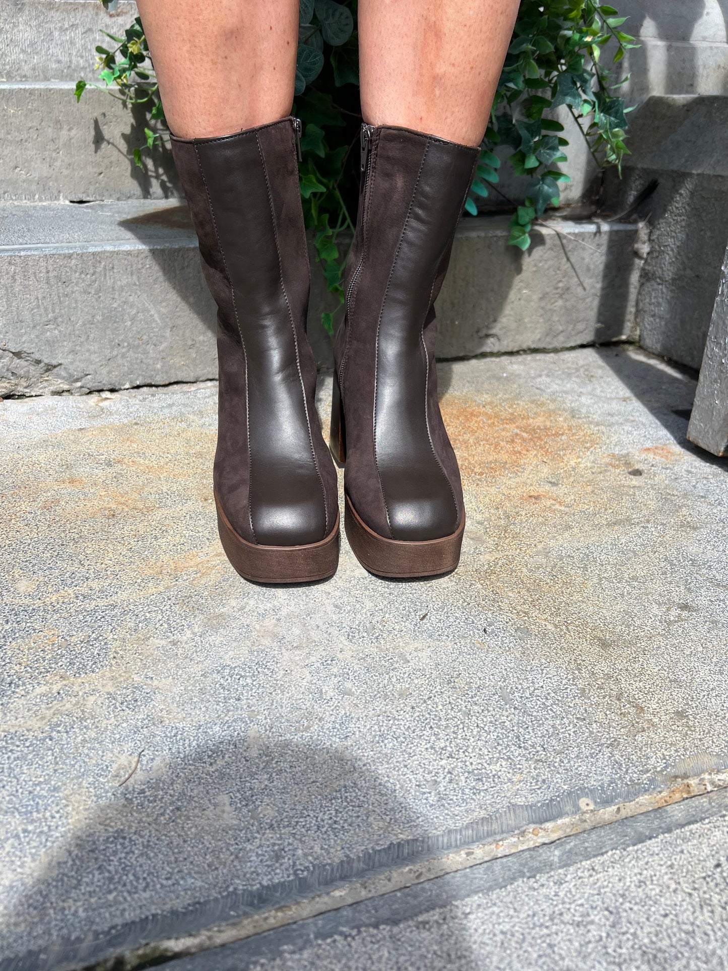 Tracy Dreamer Chocolate Brown Leather and Suede Platform  Boots