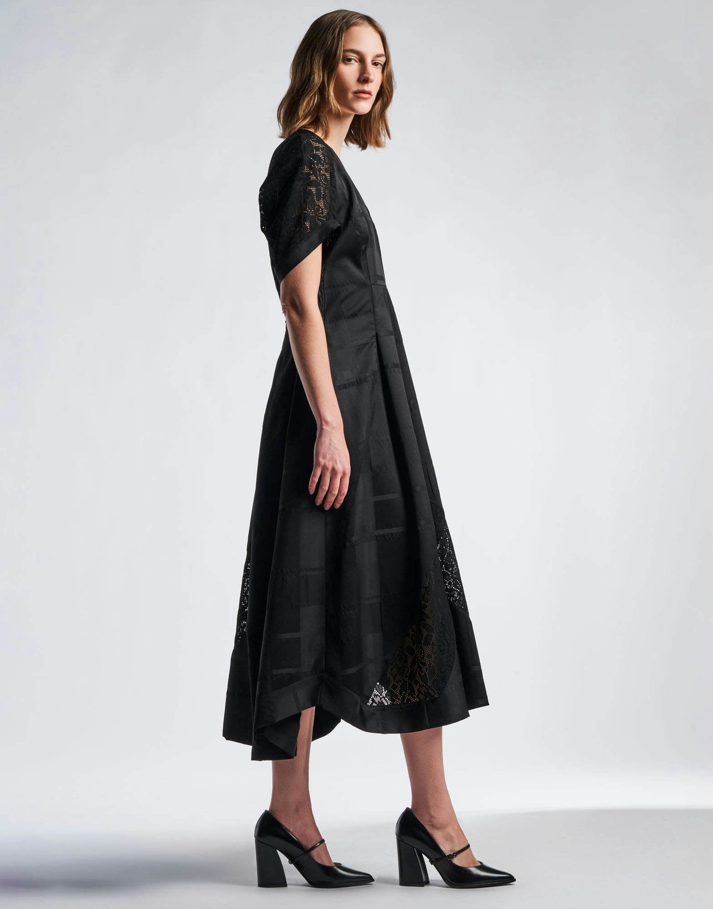 DESIRE Navy  Fit and Flare Dress in Tech Taffeta and Lace