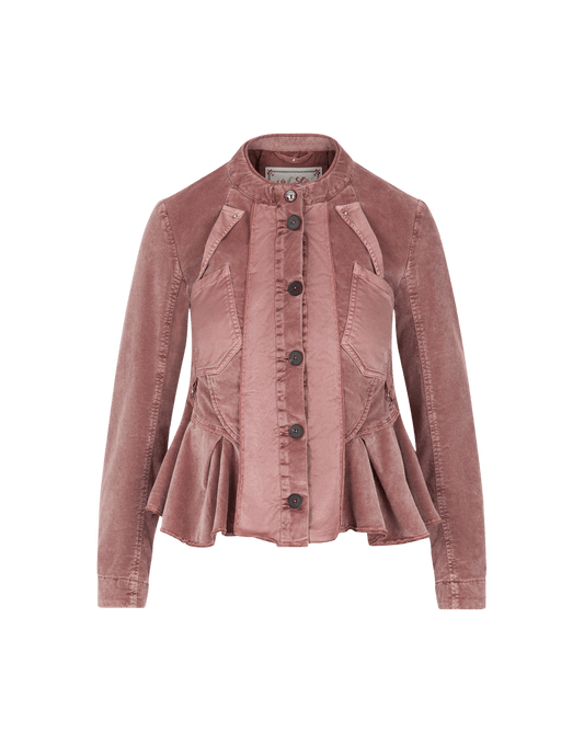 Gesture  Old Rose Multi Panel Peplum Jacket in Sateen and Velour