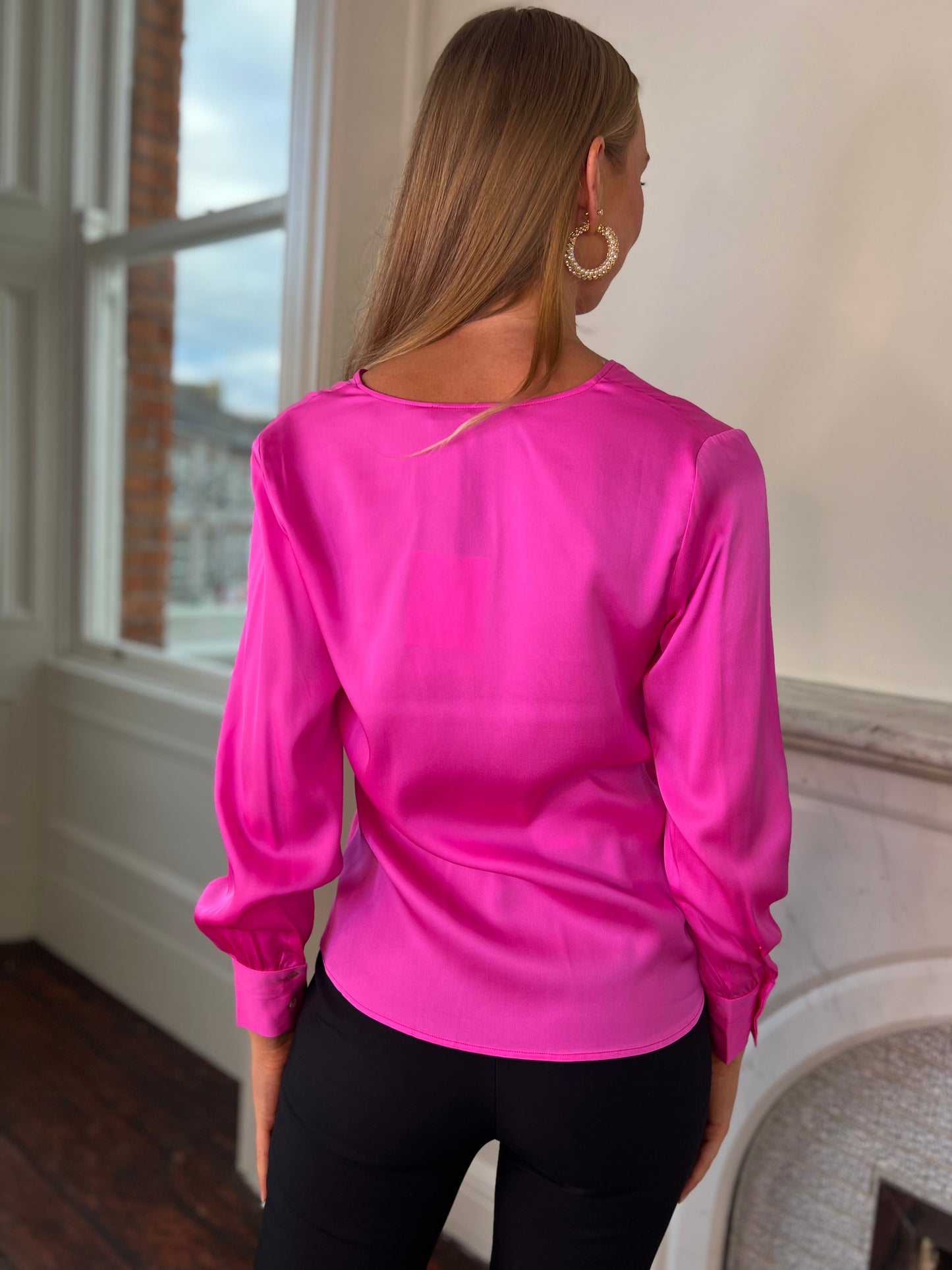 Monticello Silk Wrap Around Blouse in MIAMI PINK