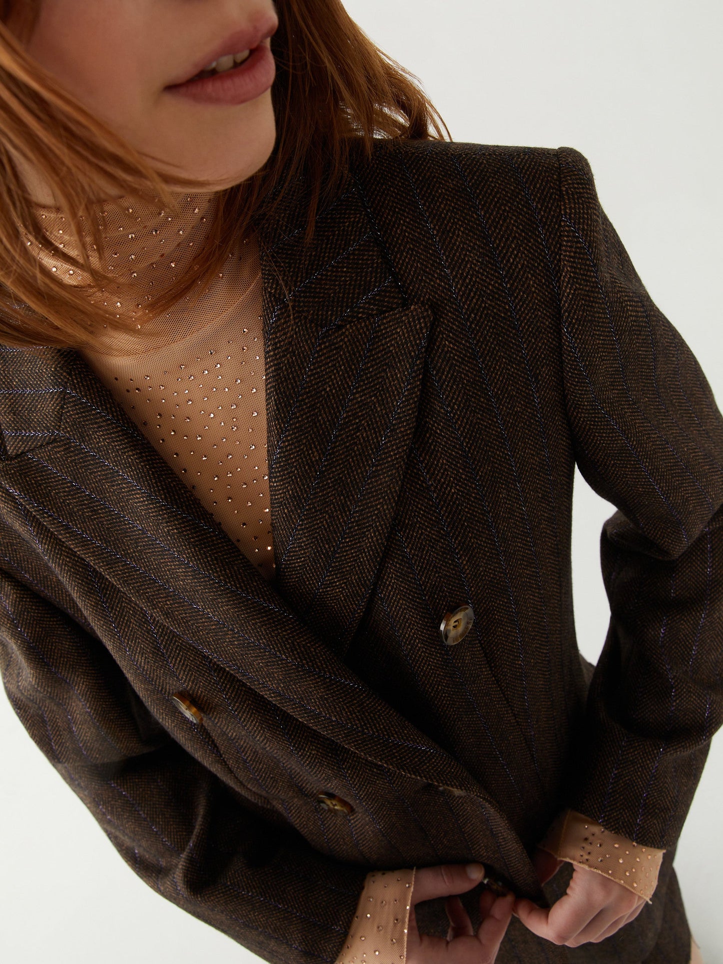 Cobalto Brown and Black  Double Breasted Tweed Blazer with a Hint of Purple Lurex