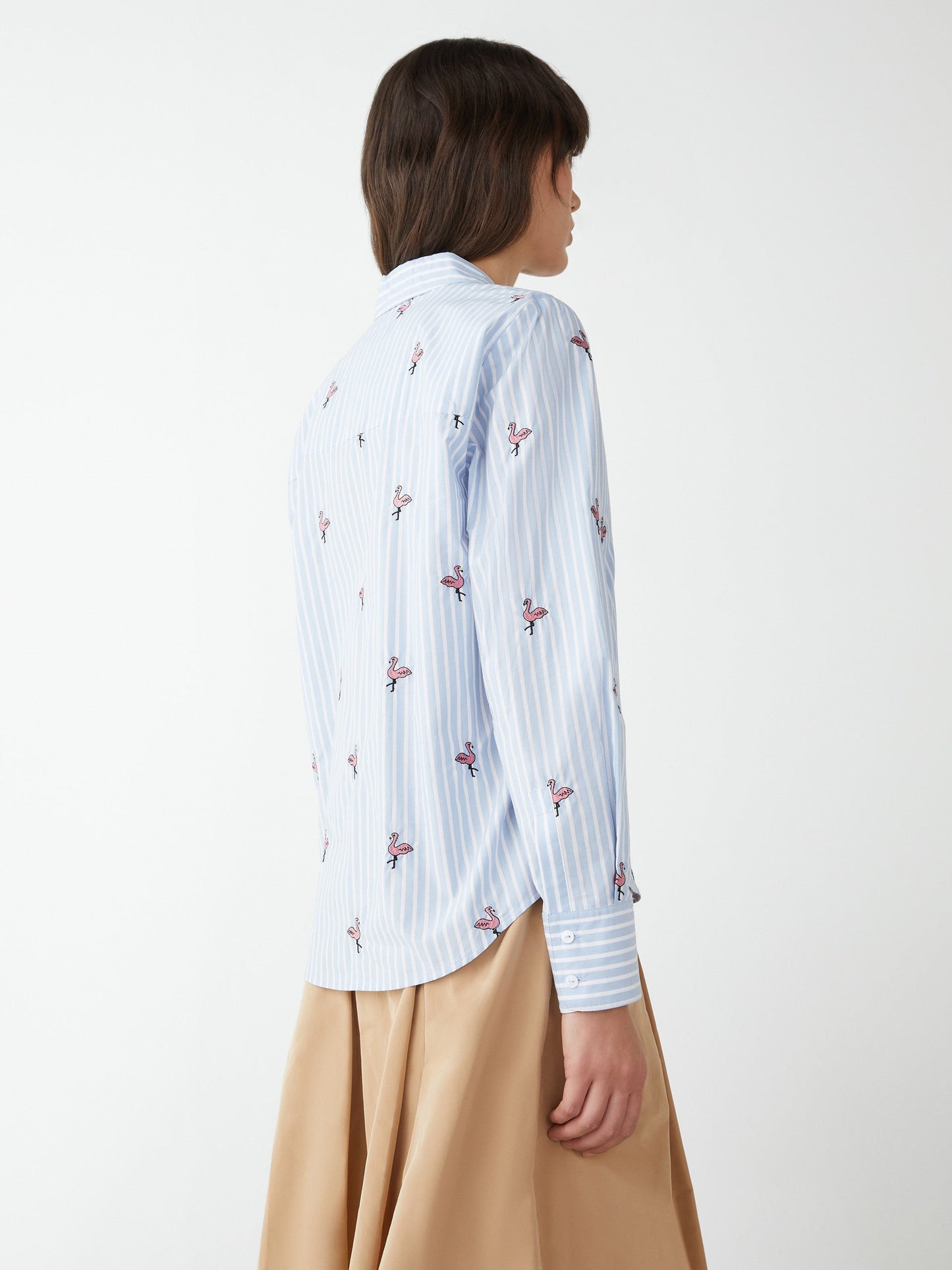 Lamina Light Blue  Striped Shirt with Bird Motif