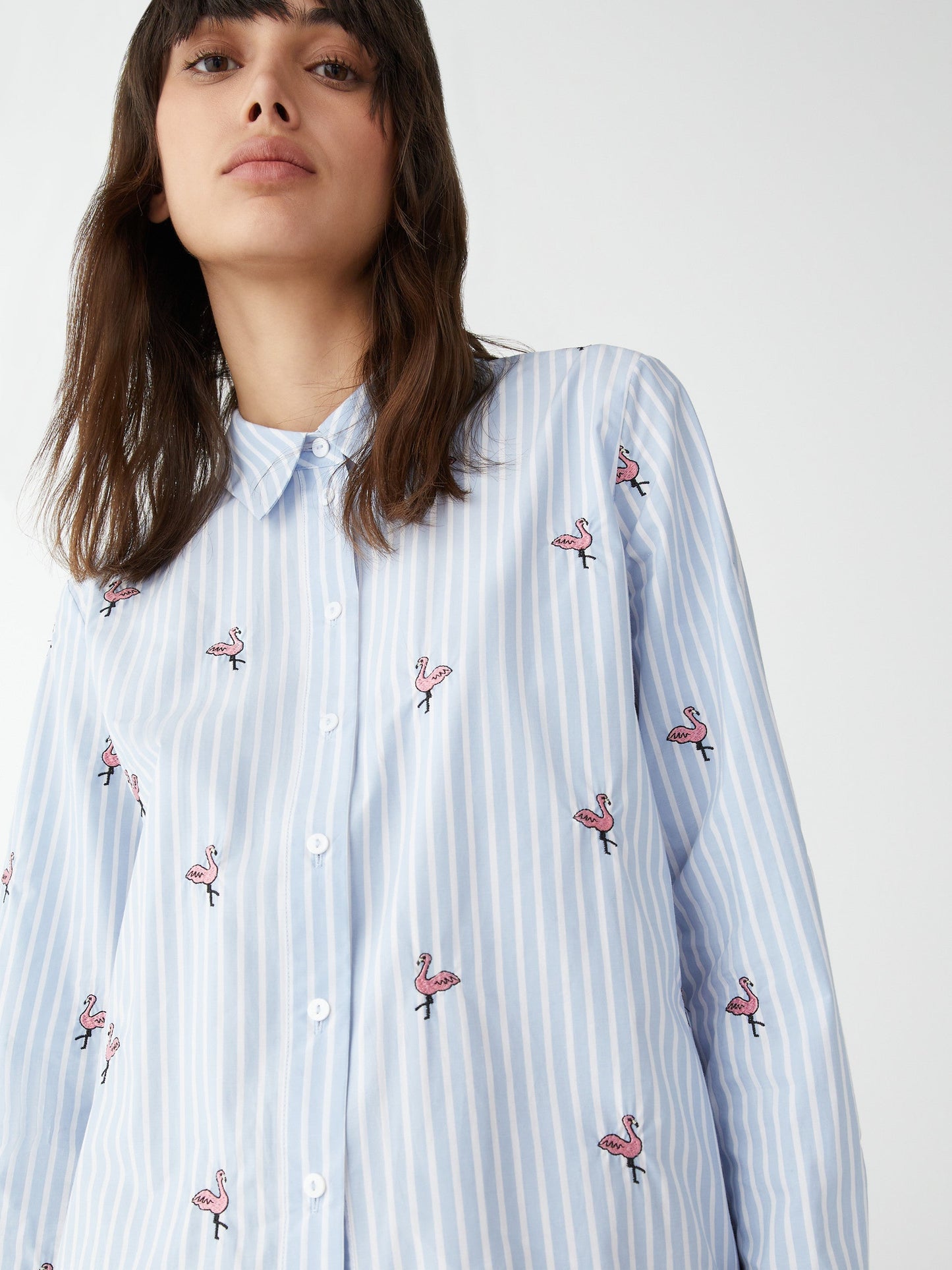 Lamina Light Blue  Striped Shirt with Bird Motif