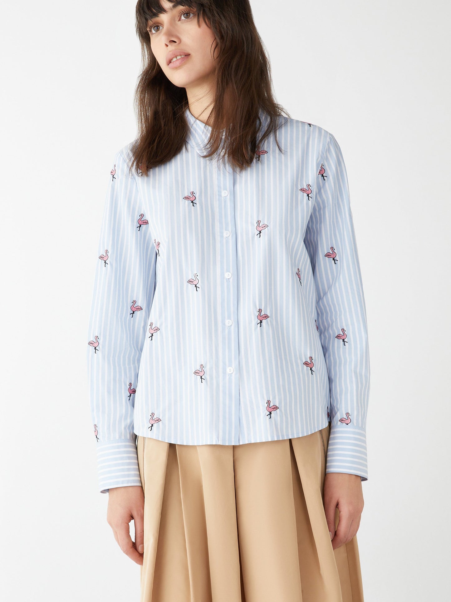 Lamina Light Blue  Striped Shirt with Bird Motif