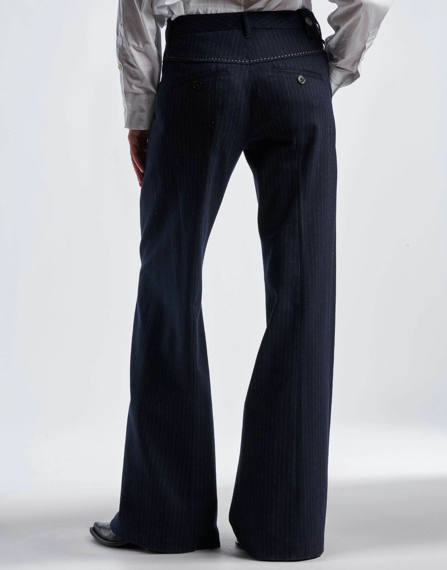 ARRIVAL Wide Leg Pants in Navy Blue Pinstripe