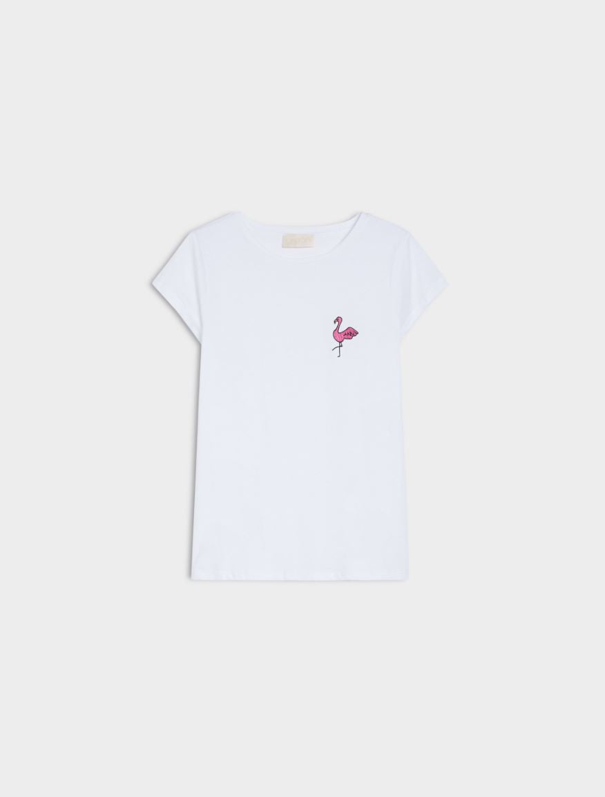 Melodia Flamingo T Shirt in Optical White