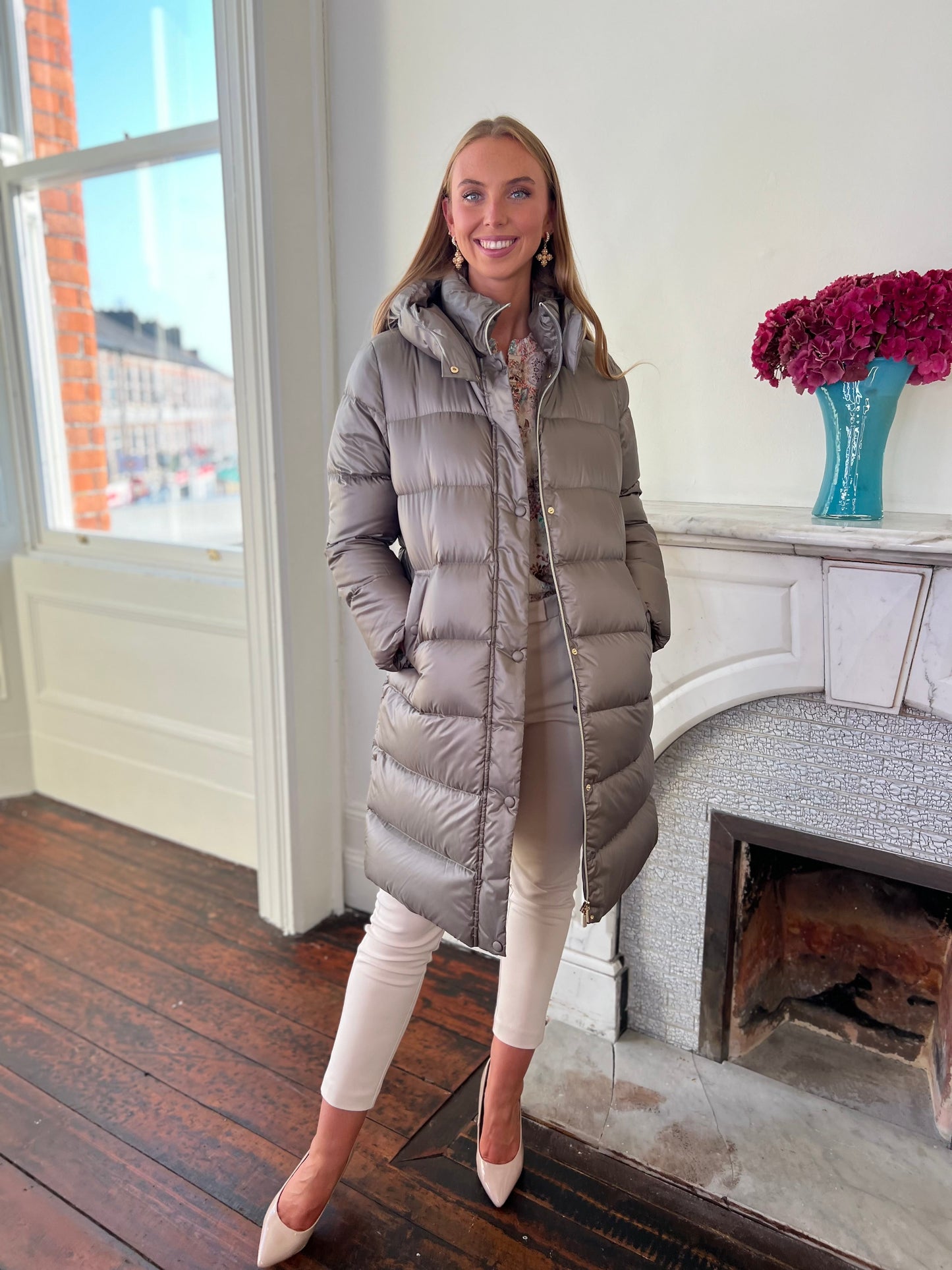 Mirca Quilted Coat with Hood in Sage Green