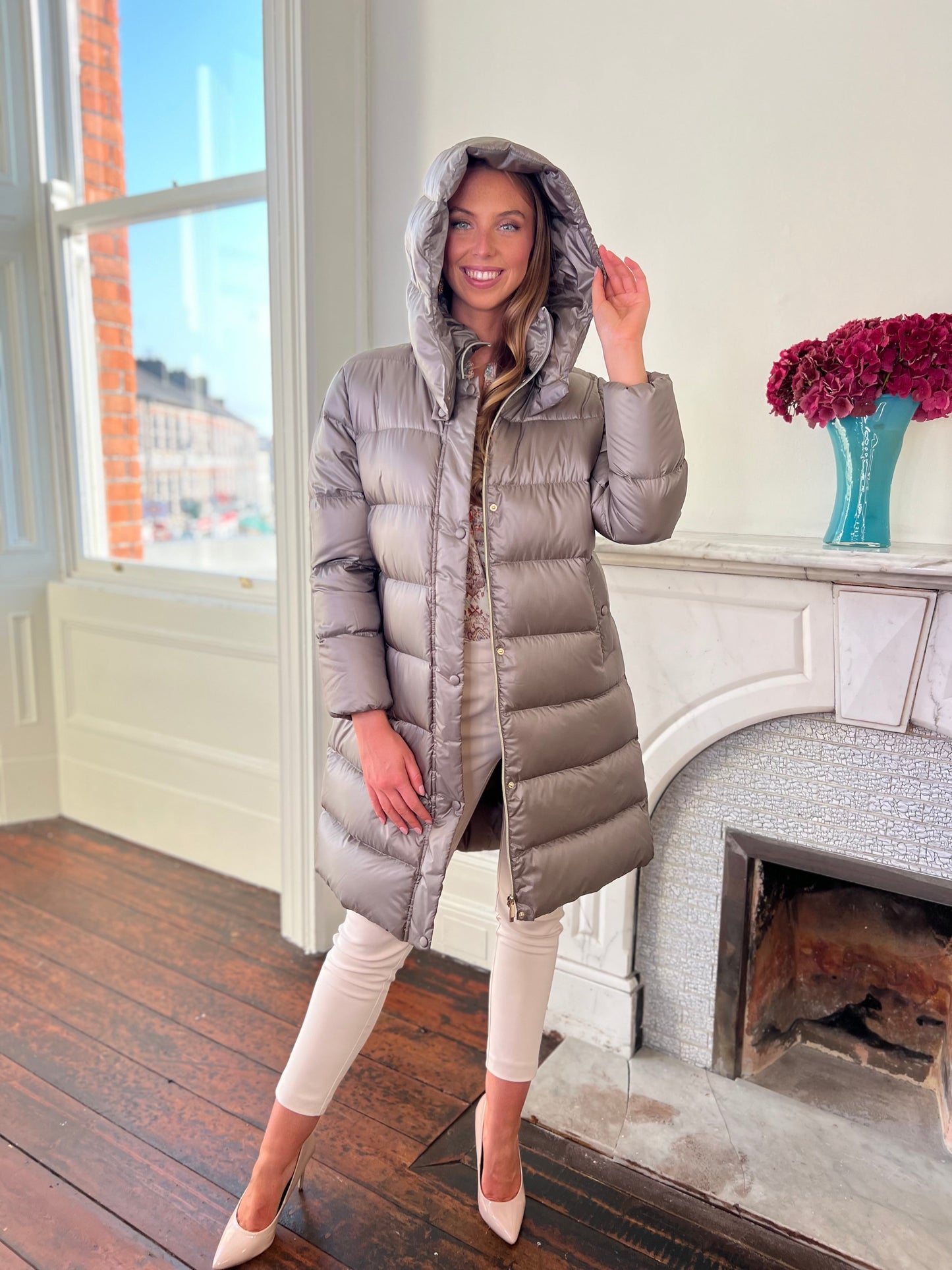 Mirca Quilted Coat with Hood in Sage Green