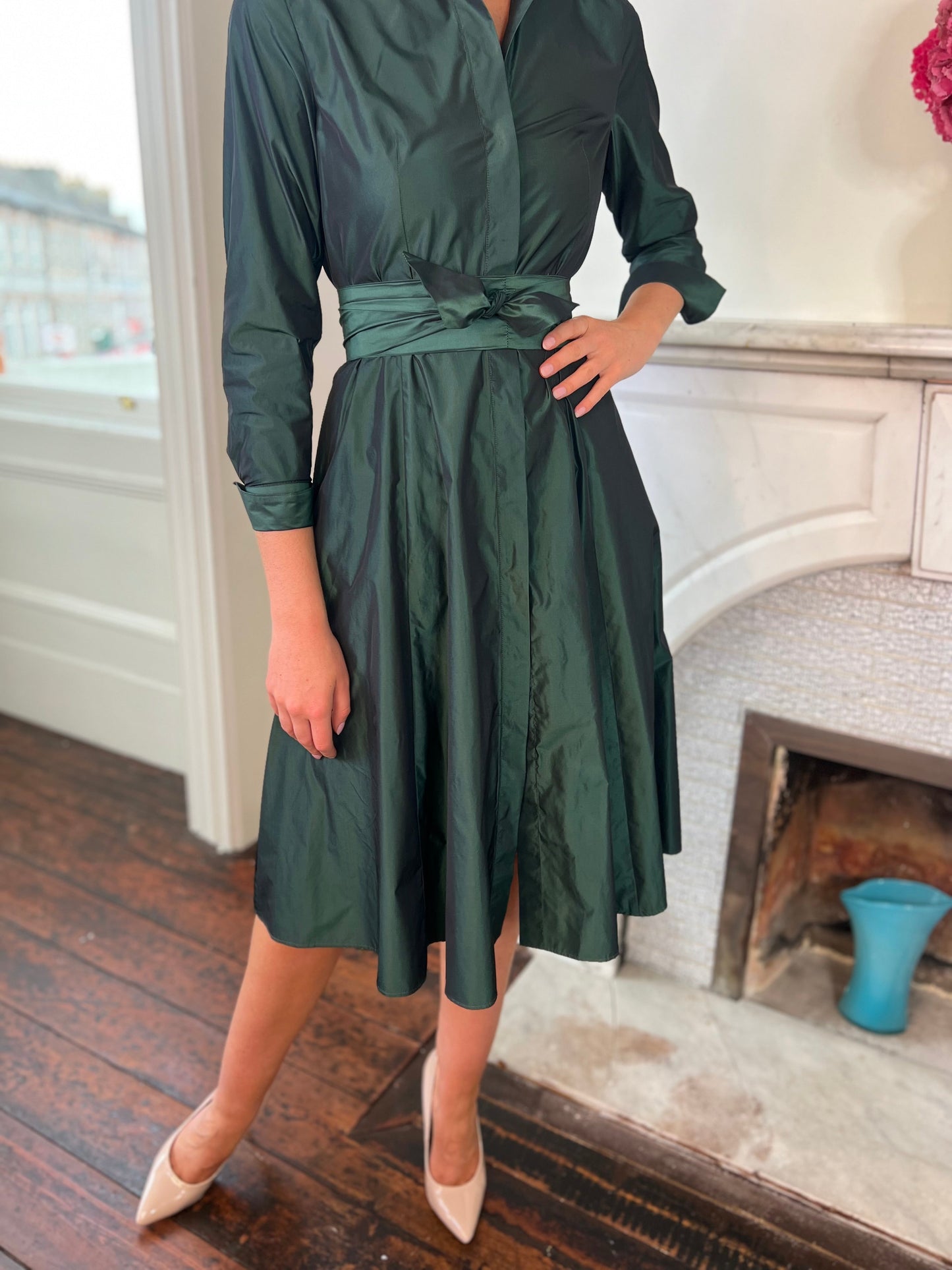 Taffeta Shirt Dress with Belt Detail  in 2 Colour Ways