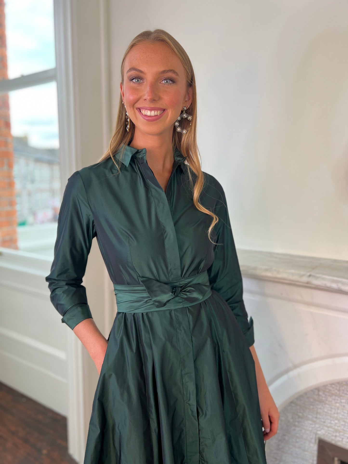 Taffeta Shirt Dress with Belt Detail  in 2 Colour Ways